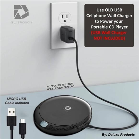 CD Player Portable with 60Second Anti Skip, Stereo Earbuds,Includes Aux in Cable - Picture 4 of 6